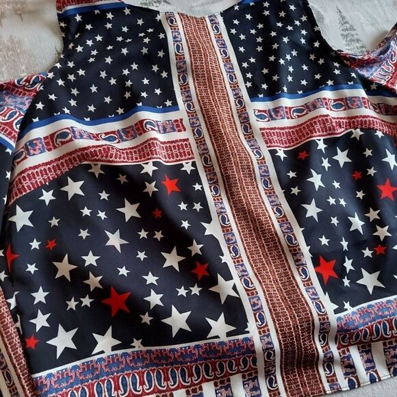 Avec Les Filles Tie-Back Stars & Stripes Cold Shoulder Blouse Size Medium - Picture 3 of 7
